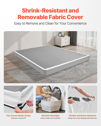 VEVOR - Somier de cama tamaño Queen con tela lavable, marco de metal resistente para cama Queen, base de colchón de 5 pulgadas, capacidad máxima de peso de 3500 libras, fácil montaje, 79.1 pulgadas de