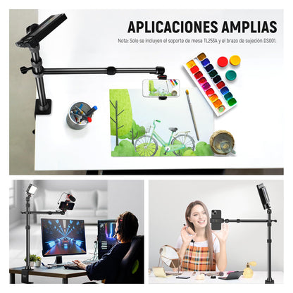 NEEWER TL253A+DS001 Soporte Sobremesa Brazo Extensible para Cámara y Móvil | Soporte para Teléfono, Cabezales Esféricos, Adaptador Tornillo, Soporte Sobremesa para Cámara, Móvil, Webcam Y Anillo De Luz