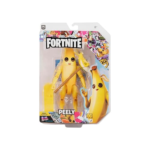 Jazwares Fortnite Legendary Peely - Figura articulada de 6 Pulgadas con Herramienta de Cosecha, Brillo Trasero y código para artículo Virtual Adicional