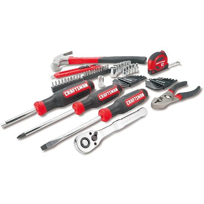 CRAFTSMAN - Juego de herramientas mecánicas de 57 piezas, juego de herramientas para el hogar, enchufes, carraca, destornilladores, martillo, alicates, llaves hexagonales, herramientas de mano