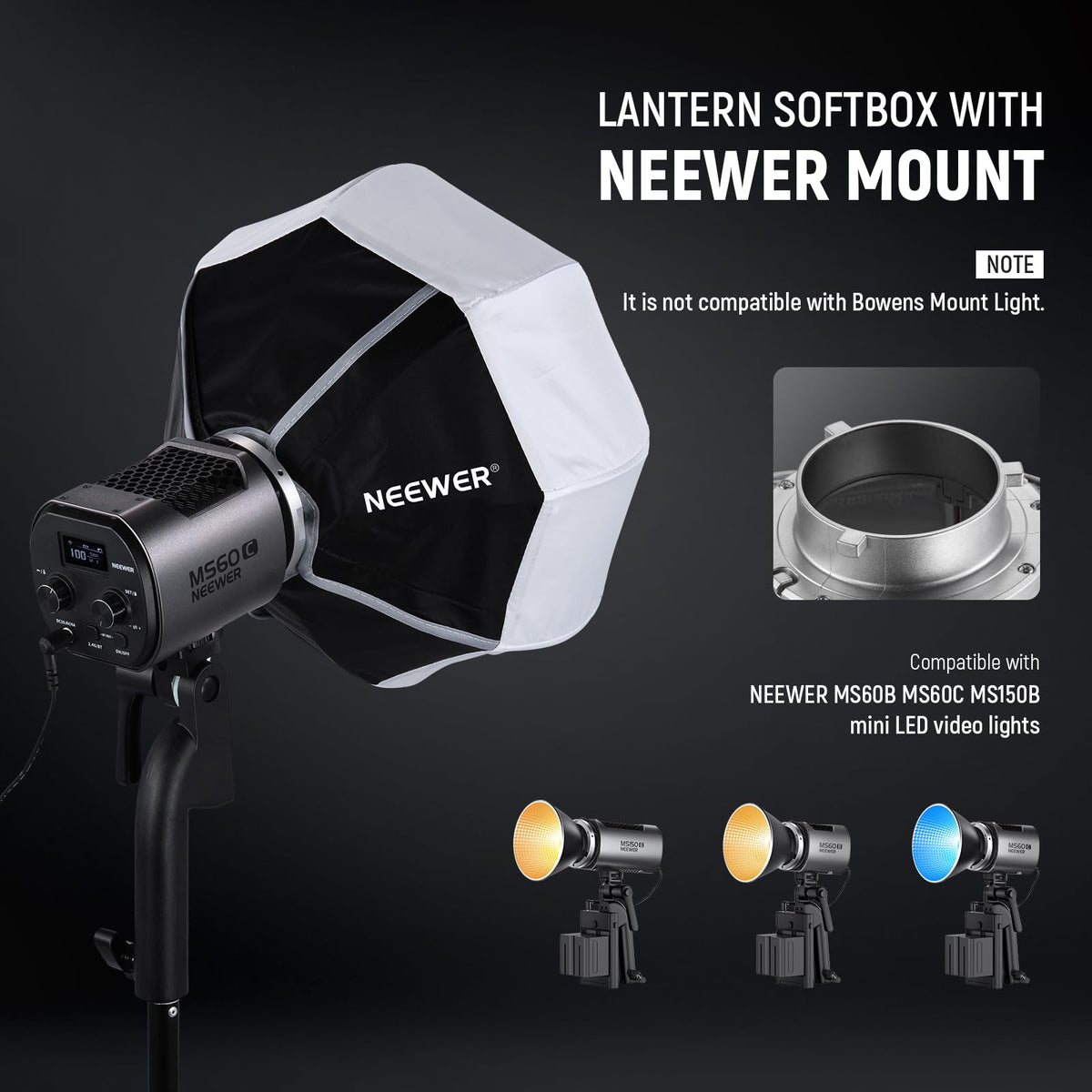 NEEWER 12"/30cm Softbox Linterna con NEEWER Montaje (No Bowens), 360° Omnidireccional Mini Softbox Modificador Difusor de Luz Liberación Rápida para MS60 MS60B MS60C MS150B Luz Estudio Video LED,NS6L