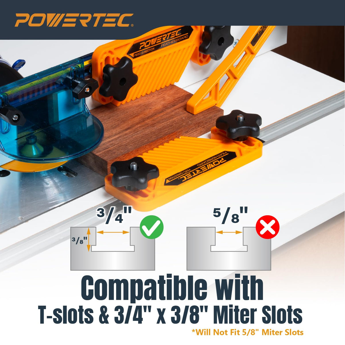 POWERTEC 71553 - Tabla de plumas para sierra de mesa, 2 unidades