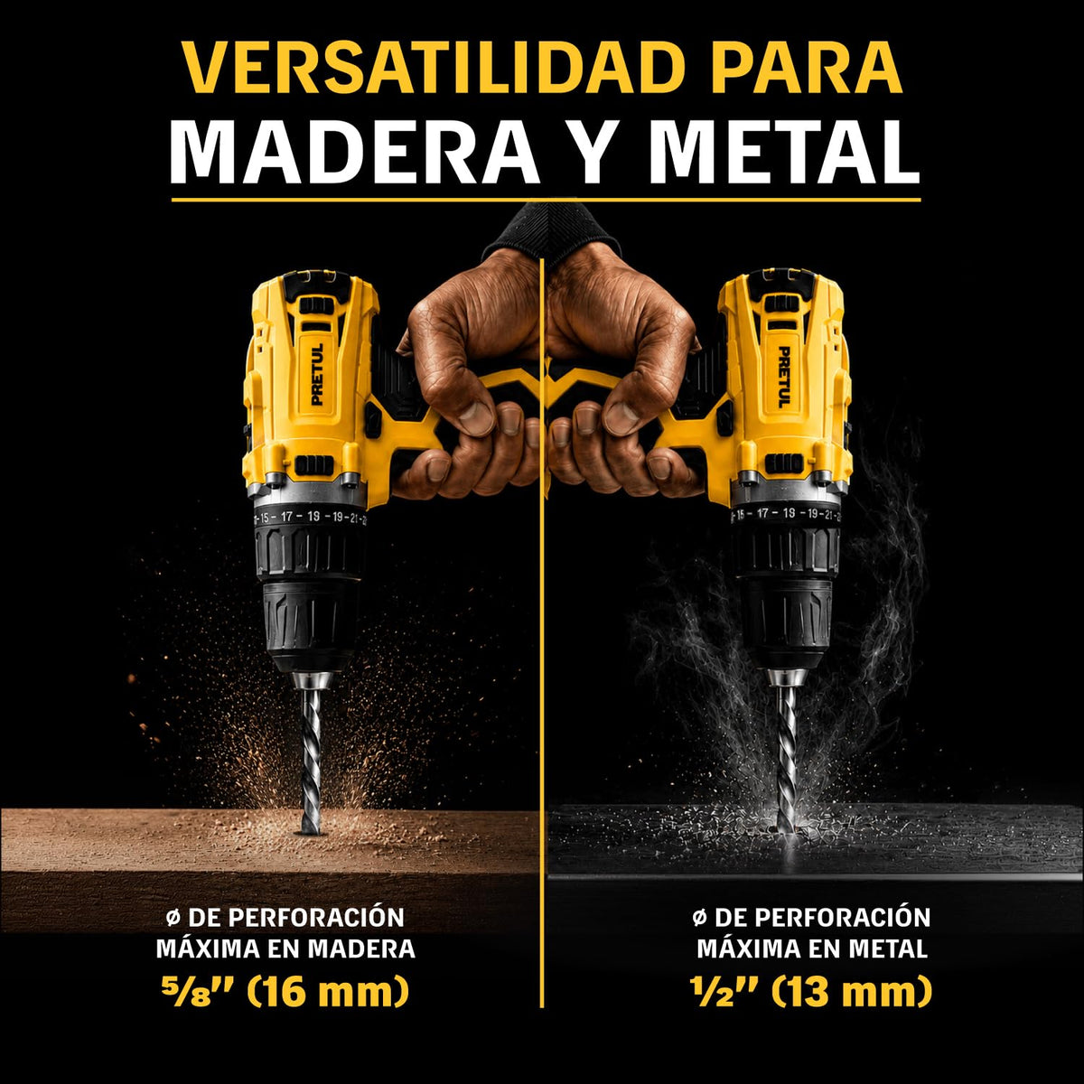 PRETUL TALI-20P2, Taladro/destornillador 1/2", 20V con 1 batería de 2Ah