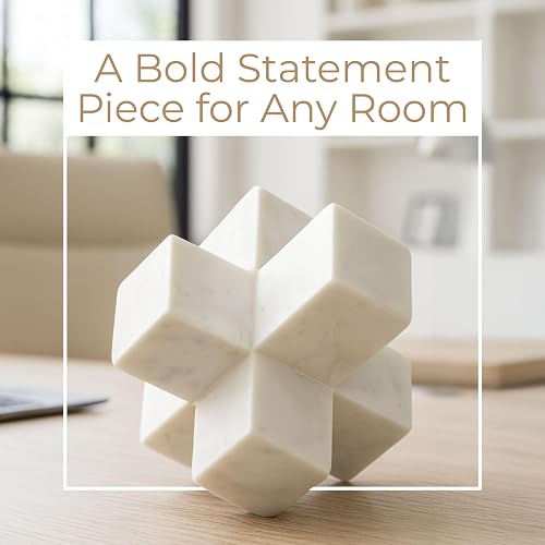 Sagebrook Home Objeto Decorativo geométrico de mármol de Moderno Detalle de Piedra para el hogar la Oficina el Dormitorio y la Sala de Estar Elegante Escultura de Mesa; 7 x 7 x 7 Pulgadas Blanco