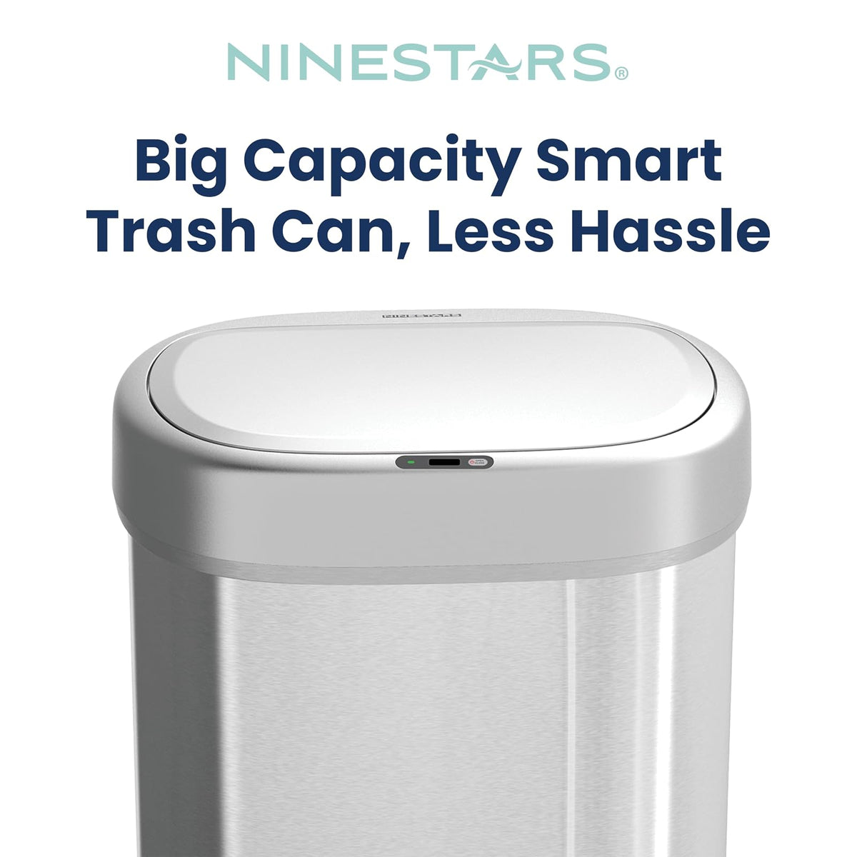 NINESTARS DZT-80-24 Bote de basura con sensor de movimiento automático con rango de sensor ajustable, base de acero inoxidable, tapa plateada, 21 galones