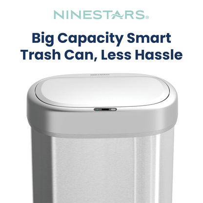 NINESTARS DZT-80-24 Bote de basura con sensor de movimiento automático con rango de sensor ajustable, base de acero inoxidable, tapa plateada, 21 galones