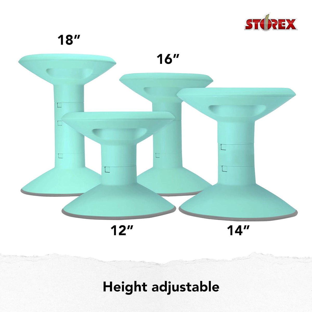 Storex - Taburete Wiggle – Asiento Flexible Activo para Aula y Estudio en casa, Ajustable de 12 a 18 Pulgadas de Altura, Verde Azulado (00306U01C)