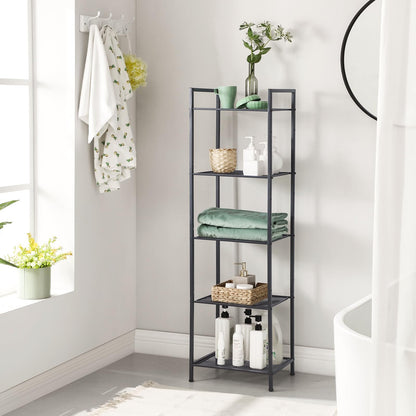 SONGMICS Estanteía de Almacenamiento de 5 Niveles, Estantería de Baño, Soporte de Planta Extensible con Estante Ajustable, para Baño, Salón, Balcón, Cocina, Negro Clásico MBSC35BK