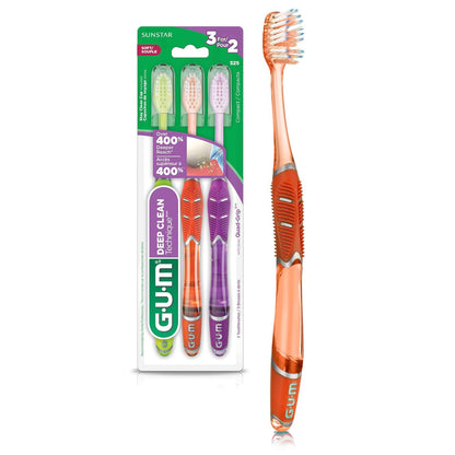 GUM Technique Deep Clean cepillo para polvo de dientes – Cabeza compacta, cepillos de dientes suaves para adultos con cerdas suaves sensibles, 3 unidades