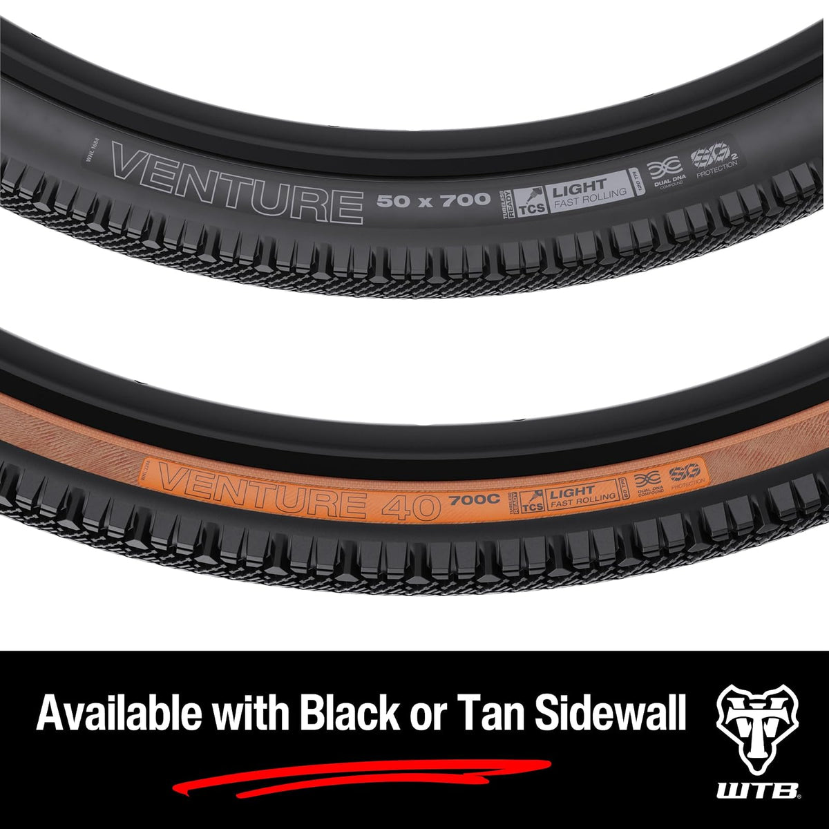 WTB Venture - Neumático para Bicicleta de Grava (700 x 40) sin cámara Plegable, Ligero y rápido, Grava y Aventura (Negro/Bronceado)