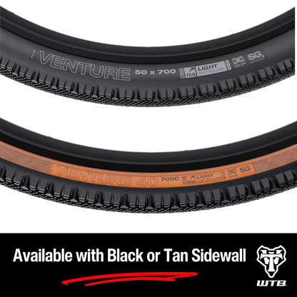 WTB Venture - Neumático para Bicicleta de Grava (700 x 40) sin cámara Plegable, Ligero y rápido, Grava y Aventura (Negro/Bronceado)
