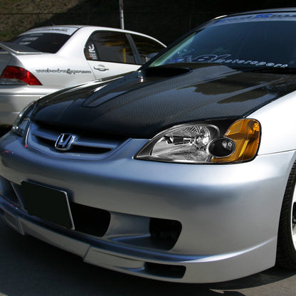 DNA Motoring HL-OH-HC01-BK-AM - Faros delanteros de repuesto color ámbar negro compatibles con Honda Civic 01-03