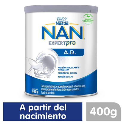 NAN Expert Pro A.R., de 0 a 12 meses, con hierro, proteína parcialmente hidrolizada, almidón de papa y probióticos, Fórmula para Lactantes a Partir del Nacimiento, Lata 400 g