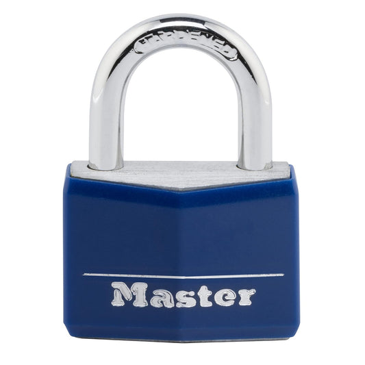 Master Lock 142DCM Candado de Cuerpo Sólido de 40mm con Cubierta de Vinil, color Azul