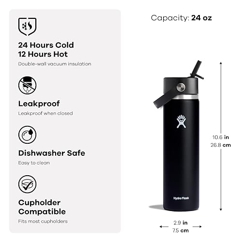 Hydro Flask - Botella de 24 onzas con tapa de popote flexible de acero inoxidable aislado, tapa ancha de popote, no derrama, a prueba de fugas en abeto