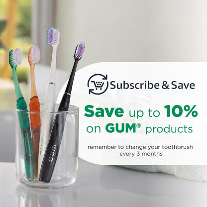 GUM - Cepillo para Prótesis Dentales con Doble Cabezal Con Cerdas Firmes de Nylon y Mango Ergonómico Antideslizante