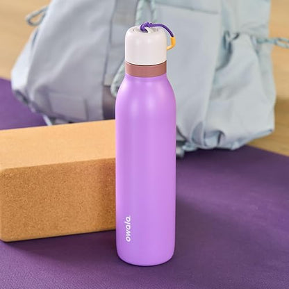 Owala FreeSip - Botella de agua de acero inoxidable con popote para deportes y viajes, sin BPA, 18 onzas, morado (California Grapevine)