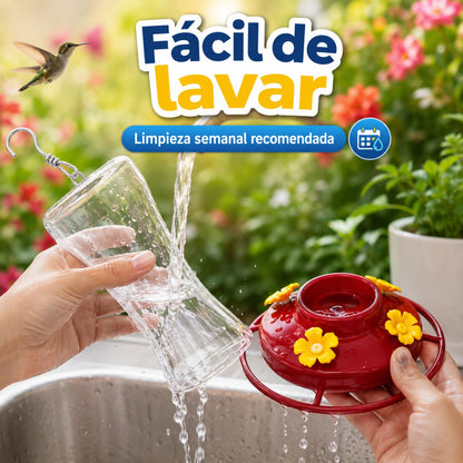 Red Kite Bebedero para Colibrí con 4 Estaciones de Alimentación | 470 ml | Base con Descanso | Plástico Transparente | Incluye Gancho y Alambre para Colgar