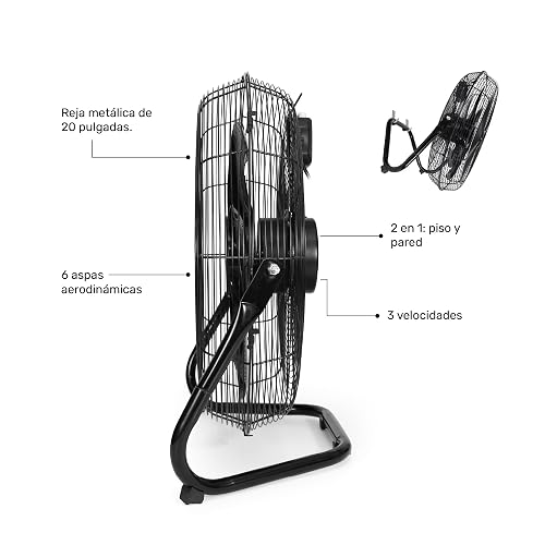 TAURUS FLASH | Circulador de Aire Metálico Industrial 20” | Motor Industrial Potente | 6 Aspas Aerodinámicas Alto Flujo y Bajo Ruido | Reja Metálica | Piso y Pared | 3 Velocidades | Garantía 5 Años