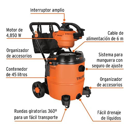 Truper ASP-16S Aspiradora/sopladora de sólidos y líquidos 16 GAL, plástica Naranja