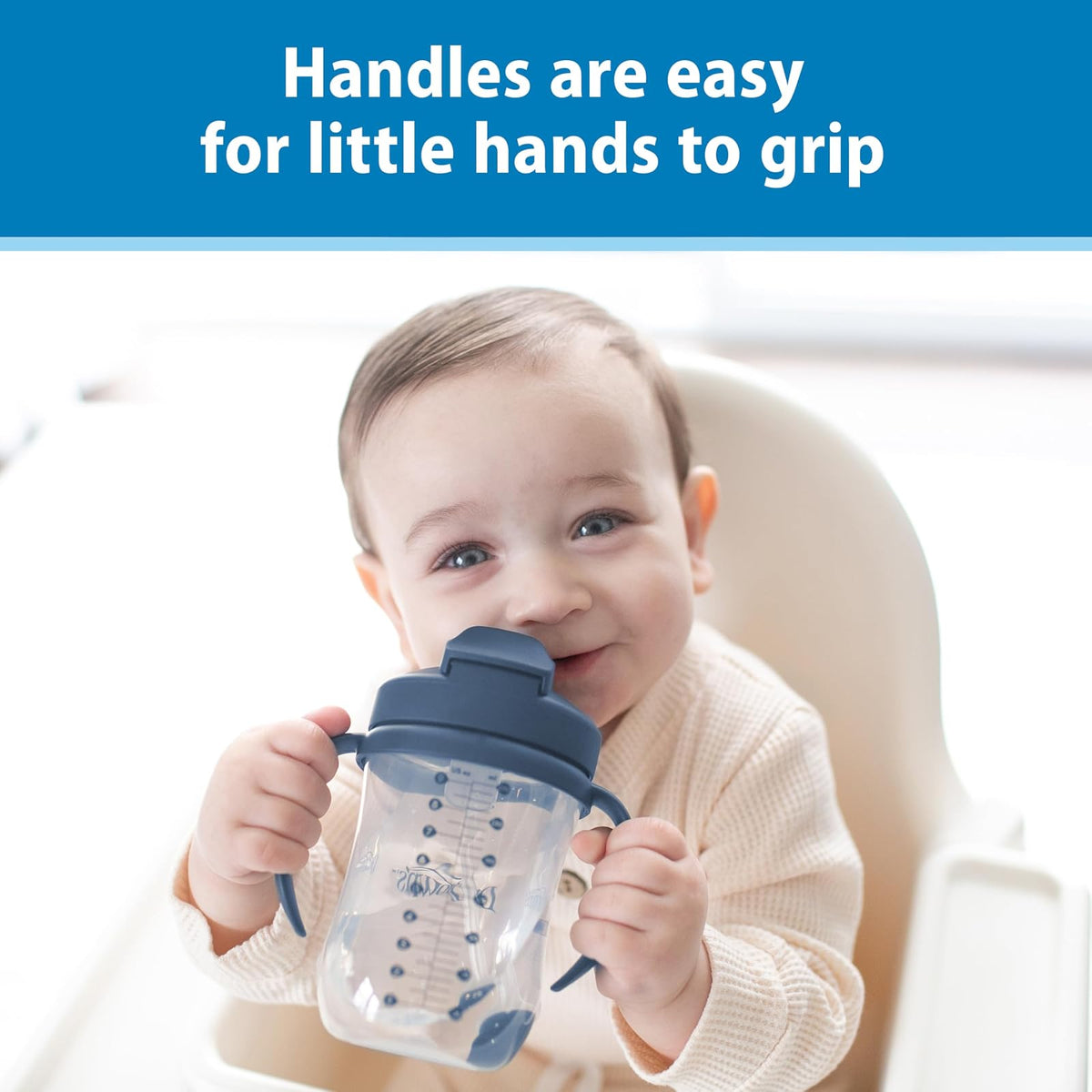 Dr. Brown's Milestones - Taza de entrenamiento con popote ponderada, 9 onzas/270 ml, azul oscuro, sin BPA, 6 m +