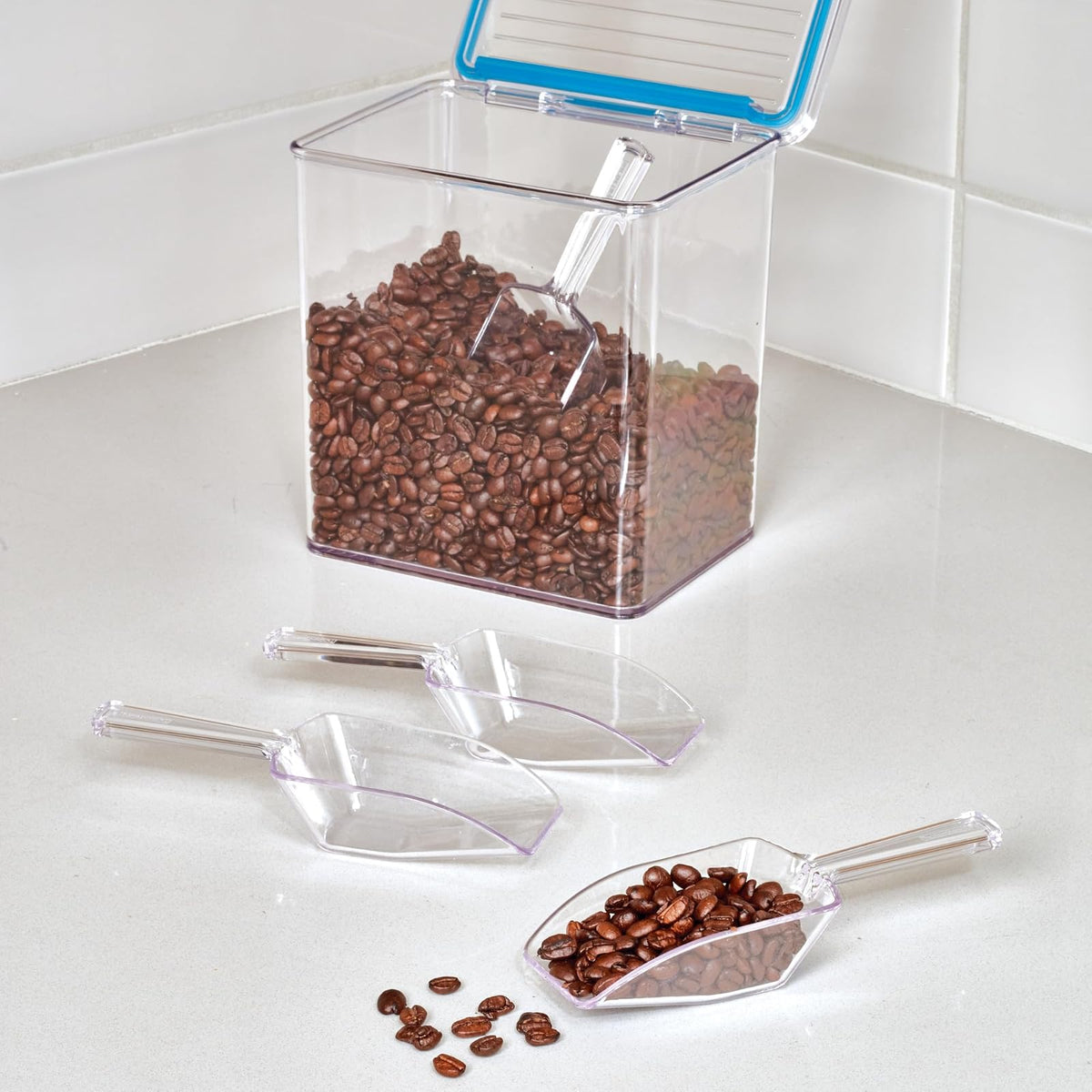InterDesign Basic Cuchara dosificadora de 1/3 de taza, cucharas medidoras grandes de plástico, juego de 4 piezas para medidas de cocina, transparente