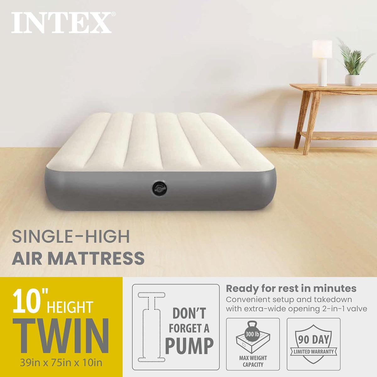 Intex Dura-Beam Colchón Individual Inflable, Serie estándar, Simple y Alta