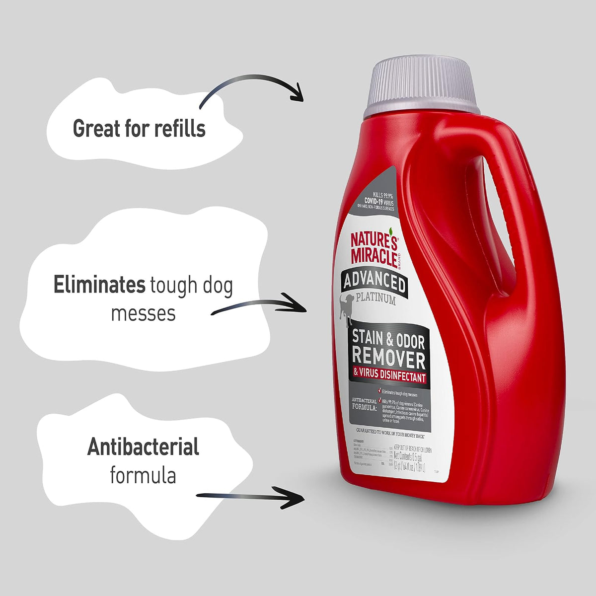 Nature's Miracle Advanced Platinum Removedor de Manchas y Olores Desinfectante Virus 64 oz