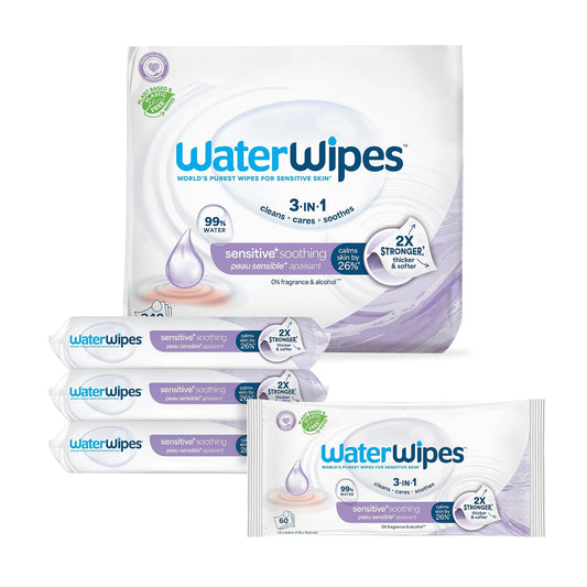 WATERWIPES, Toallitas Húmedas Soothing Clean, Calman y Limpian, 99% Agua, 6x60 Paquetes Incluidos.