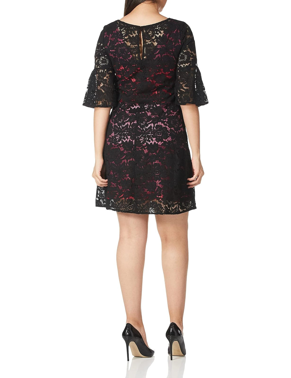 Gabby Skye Vestido de Encaje con Cuello Redondo y Manga 3/4 Vestido para Mujer