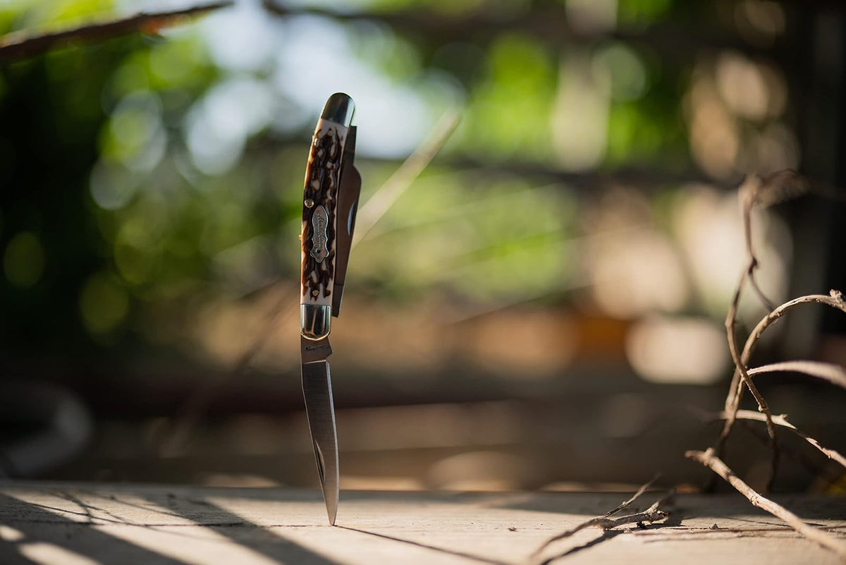 Uncle Henry Next Gen 897UH - Cuchillo de bolsillo plegable de 6.2 pulgadas con punta de clip de acero inoxidable, pie de oveja, cuchillas de punta rápida y mango de Staglon para caza, campamento y EDC