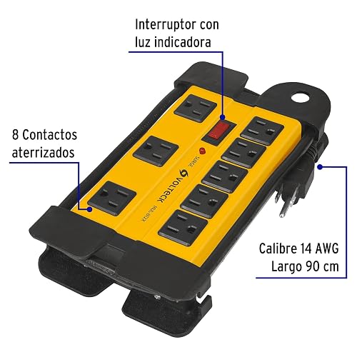 Volteck MUL-812X, Multicontacto uso industrial, 8 entradas, supresor, 1200 joules