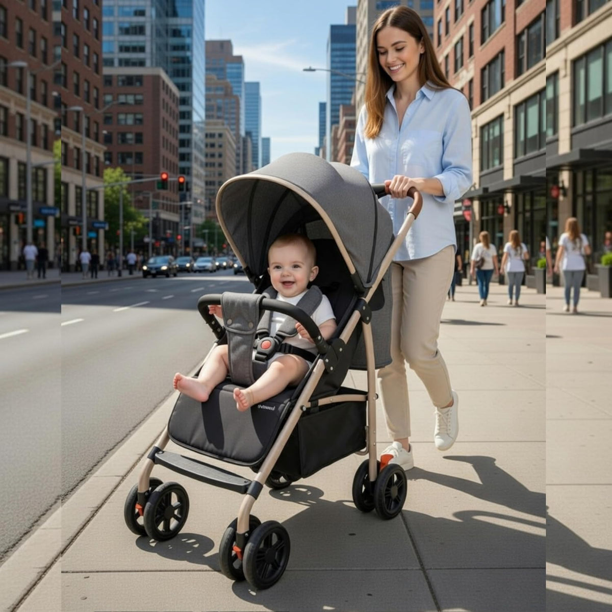 PRINSEL | Carriola Mónaco LX para Bebé | Gris | 0-3 Años | Plegado con Una Mano | 8 Ruedas | Manubrio Semi-Piel | Respaldo Ajustable | Canastilla Amplia