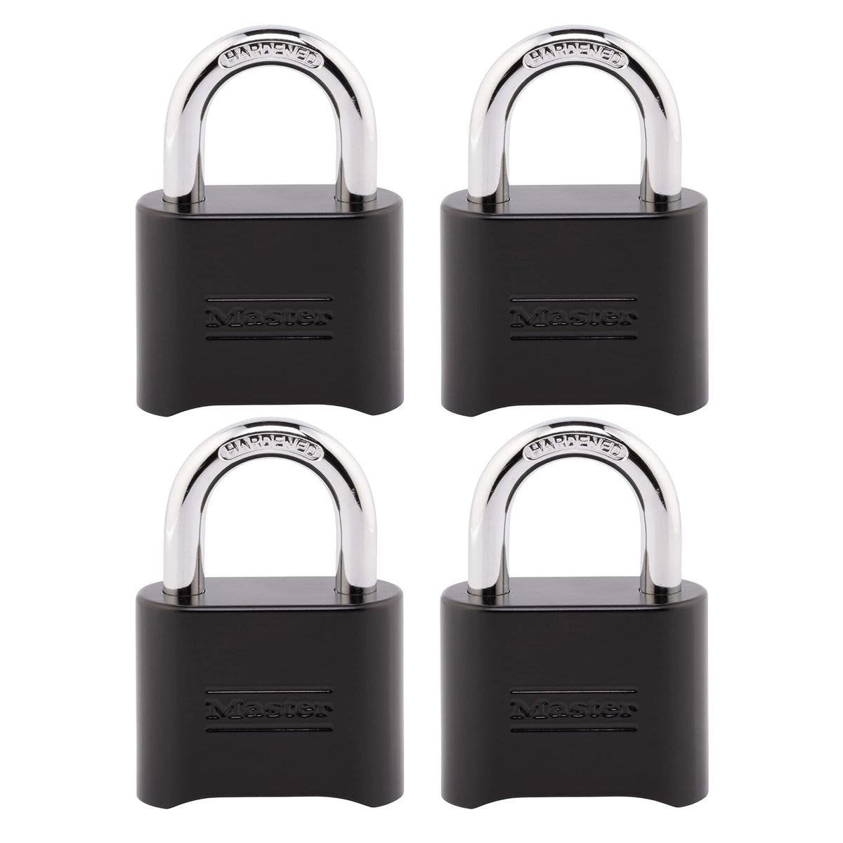 Master Lock Candado de Combinación Negro, Configurable, Resistente a la Intemperie - Cerradura de combinación, paquete de 4
