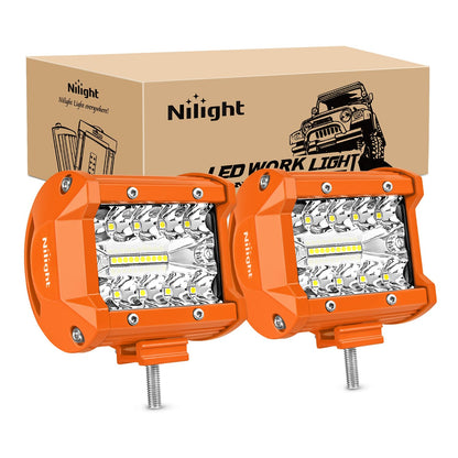 Nilight - Barra de luz LED de 2 piezas de 4 pulgadas y 60 W, foco de inundación, lámpara de conducción de triple fila, parachoques de techo, luces de trabajo todoterreno, para furgoneta, camioneta,