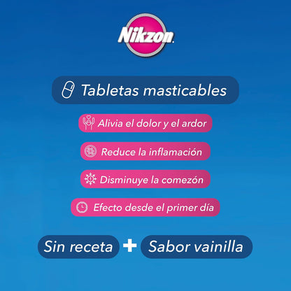 Nikzon Tabletas Masticables para Hemorroides – Alivio del Dolor, Ardor y Comezón, Efecto Antiinflamatorio y Fleboconstrictor, Contiene 1 Caja con 90 Tabletas