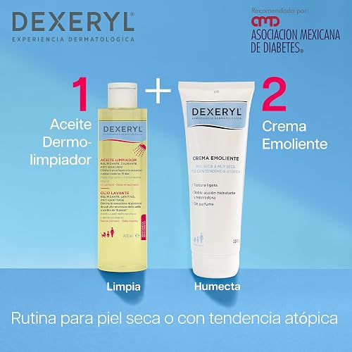 DEXERYL, Aceite de Ducha para Piel Seca o Sensible, Recomendado por la Asociación Mexicana de Diabetes, 200 ml