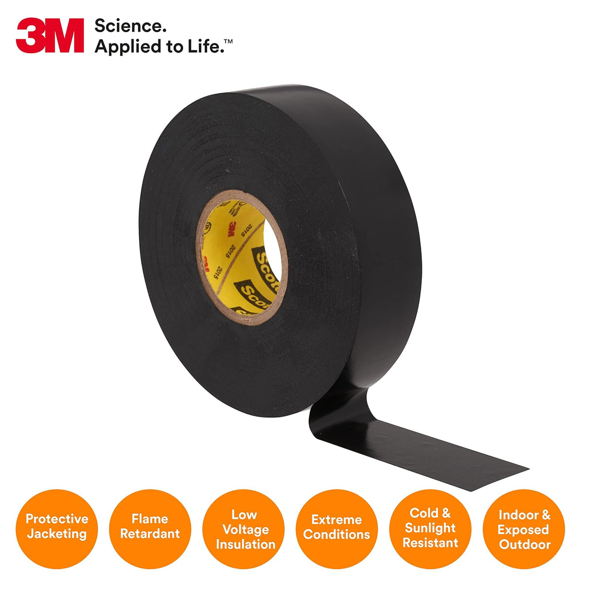 3M Scotch Super 33+ Cinta eléctrica – 3/4 pulgadas x 50 pies, vinilo de grado premium para todo tipo de clima, resistente a la abrasión, la humedad, la corrosión, los alcalinos, negro, 1 rollo