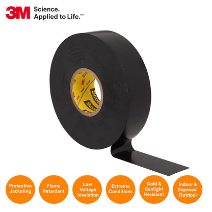 3M Scotch Super 33+ Cinta eléctrica – 3/4 pulgadas x 50 pies, vinilo de grado premium para todo tipo de clima, resistente a la abrasión, la humedad, la corrosión, los alcalinos, negro, 1 rollo