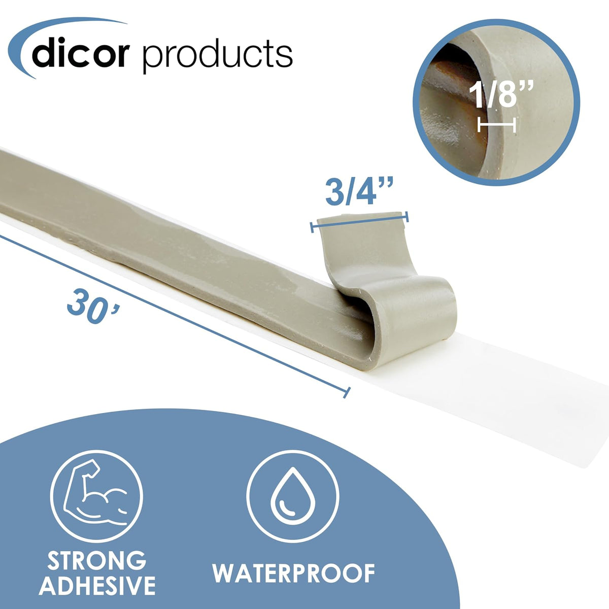 Dicor BT-1834-1 Cinta de Sellado de Butilo de 1/8 Pulgadas x 3/4 Pulgadas x 30 Pulgadas para RV, Remolque, Autocaravana, Ventana y Ventilación, Gris