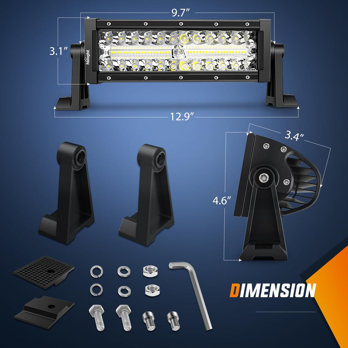 Nilight 18044C-A Barra de Luz LED de 9.5 Pulgadas, Triple Hilera, Combo de Inundación, 64 LED, para Camión/SUV/ATV/UTV