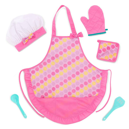 Battat Smart Cookie, Delantal de Chef Infantil con Gorro y Utensilios | Set de 6 con delantal, gorro de chef, manopla, agarrador, espátula y cuchara grande para juego de cocina, 3 años y +