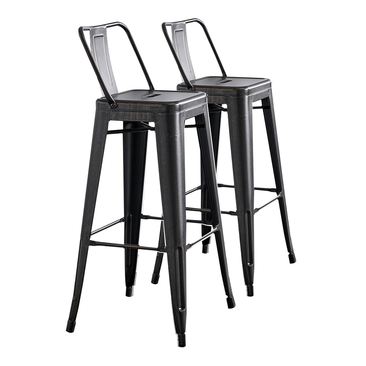 AC Pacific - Taburetes de Bar industriales Modernos de Metal con Elegante Respaldo bajo, Acabado Mate y Tapas de Goma para Patas de Cocina, Juego de 2, Asiento contemporáneo de encimera de 30