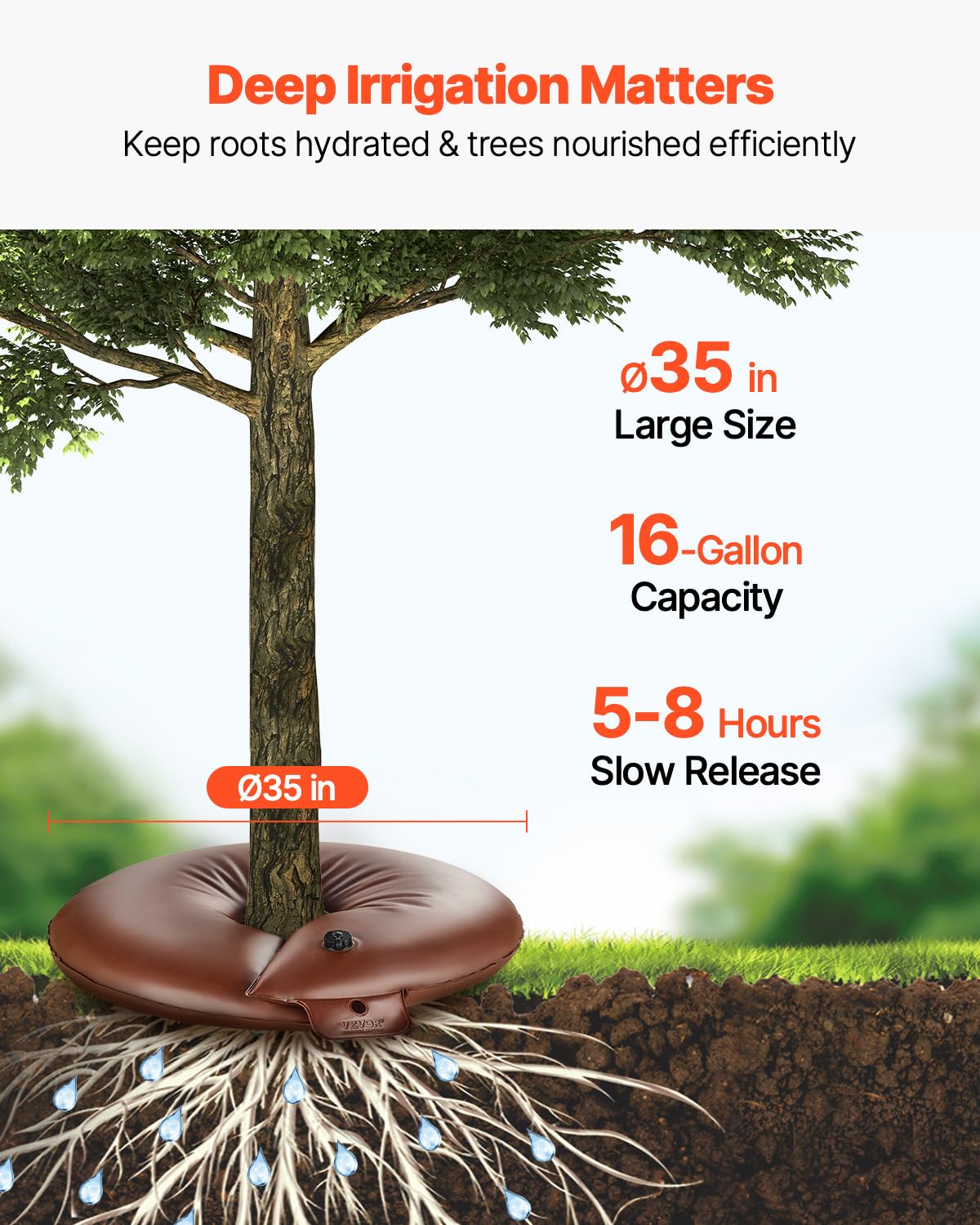 VEVOR 4 PCS Anillo de Riego para Árboles de Gran Capacidad de 60,6 L y Liberación Lenta de 6 a 9 Horas, Bolsas de Riego de PVC para Plantación Rellenables, para Goteo de Raíces de Árboles y Arbustos
