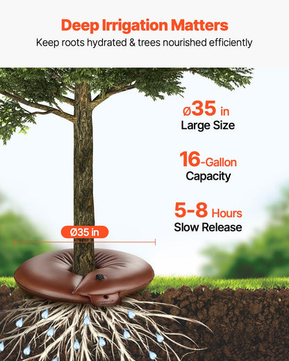 VEVOR 4 PCS Anillo de Riego para Árboles de Gran Capacidad de 60,6 L y Liberación Lenta de 6 a 9 Horas, Bolsas de Riego de PVC para Plantación Rellenables, para Goteo de Raíces de Árboles y Arbustos