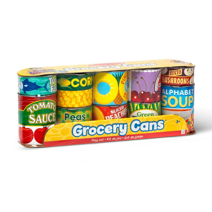 Melissa & Doug ¡Juguemos de Casita! Set de Alimentos Enlatados, Juego de Imitación, Tapas Abatibles, Construcción de Cartón Resistente (10 Latas)