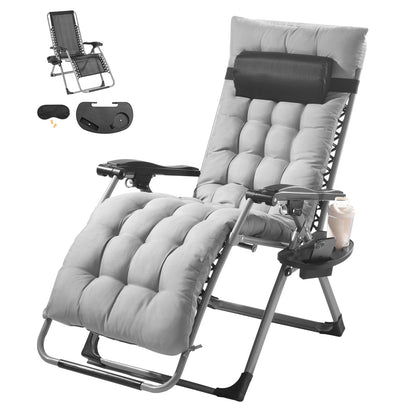 VEVOR Silla de Gravedad Cero 645 mm Sillón Reclinable para Jardín Tumbona para Terraza Capacidad de 226,8 kg Tumbona Antigravedad Ajustable con Cojín Reposacabezas Reposapiés Portavasos, Gris