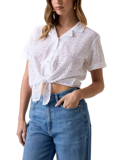 Guess Blusa Sharon de Manga Corta con ojillos