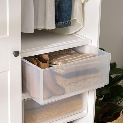 IRIS USA 44.5 L Cajón de Plástico Extra Grande Apilable, Paquete de 2, Organizadora Apilable con Cajón Deslizable para Dormitorio, Cuarto de Manualidades, Dormitorio, Oficina, Blanco