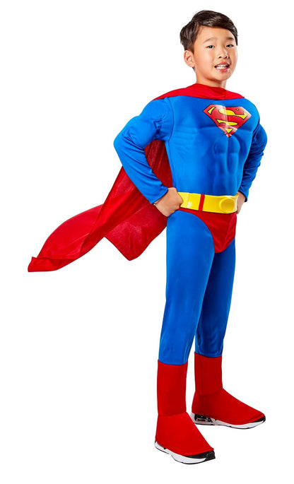 Super DC Heroes Deluxe - Disfraz de Superman en el pecho muscular, niño pequeño